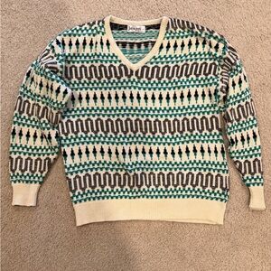 Vintage Jantzen Cream and Teal Knit Sweater